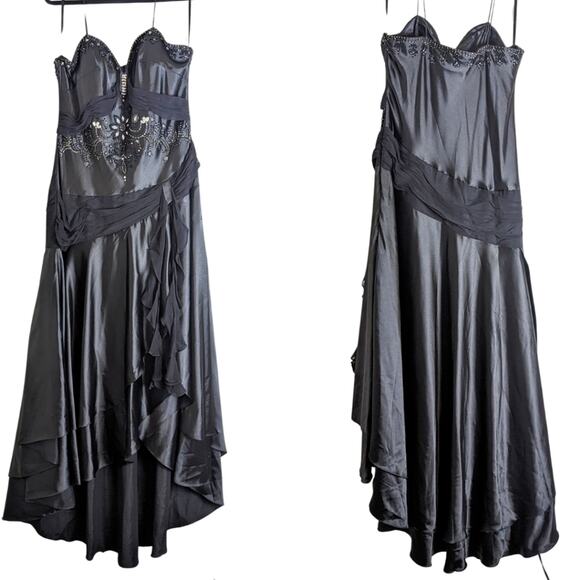 Whimsigoth Black Maxi Evening Gown Ruffed Jeweled Beading Sweetheart Nec… - Picture 1 of 10